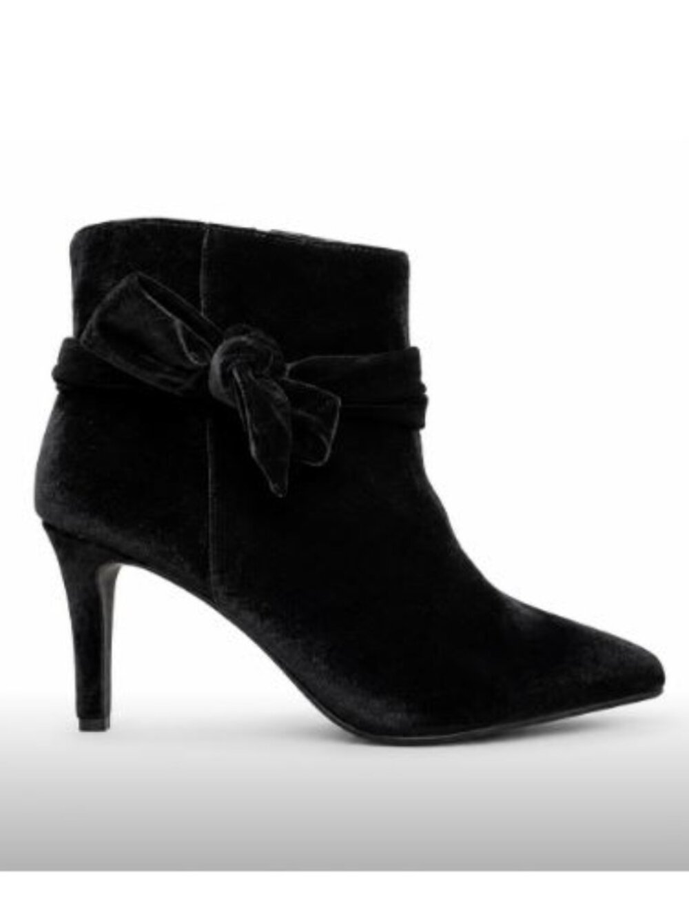 Torrid Black Velvet Like Bow ZipUp Pointed Stiletto Heel Bootie - Sz 9.5WW